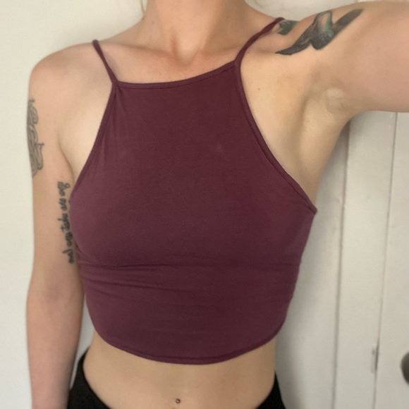 Garage Tops - Maroon tied halter crop top